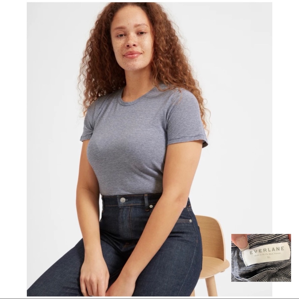 EVERLANE |LN| The Cotton Crew Navy Striped Top